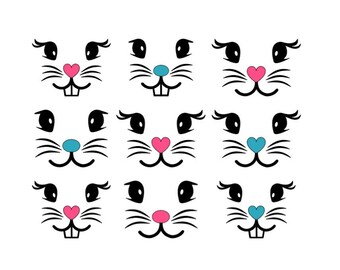 Easter Bunny Face Decals Set of 9, Easter Bucket Stickers, Bunny Face Stickers, Easter Decorations, Easter Crafts