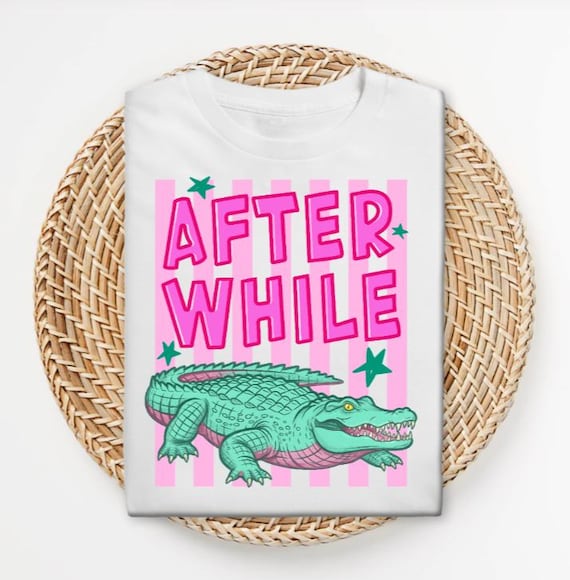 After While Crocodile Shirt, Funny Southern Tee, Preppy Coastal Graphic Tee, Cute Gator Shirt, Pink Striped Shirt
