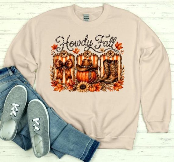 Howdy Fall Sweatshirt, Western Fall Crewneck, Cowgirl Autumn Sweater, Cowboy Boot Pumpkin Sweatshirt, Rustic Fall Shirt