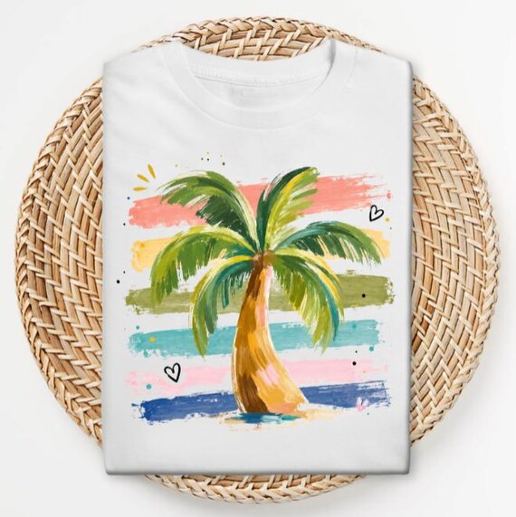 Watercolor Palm Tree Shirt, Tropical Summer Beach Tee, Coastal Vacation Graphic