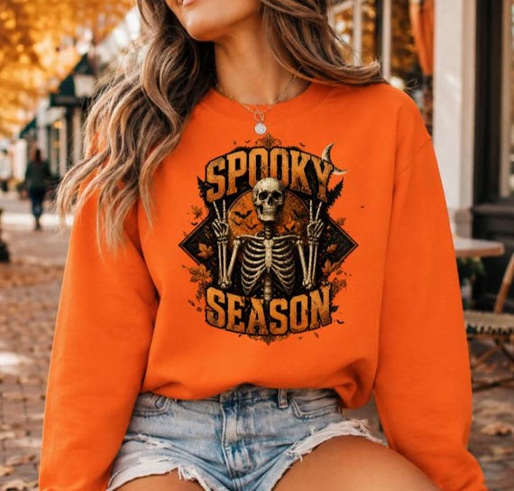 Spooky Season Sweatshirt for Women, Vintage Halloween Skeleton Shirt, Retro Gothic Fall Crewneck, Distressed Halloween Pullover