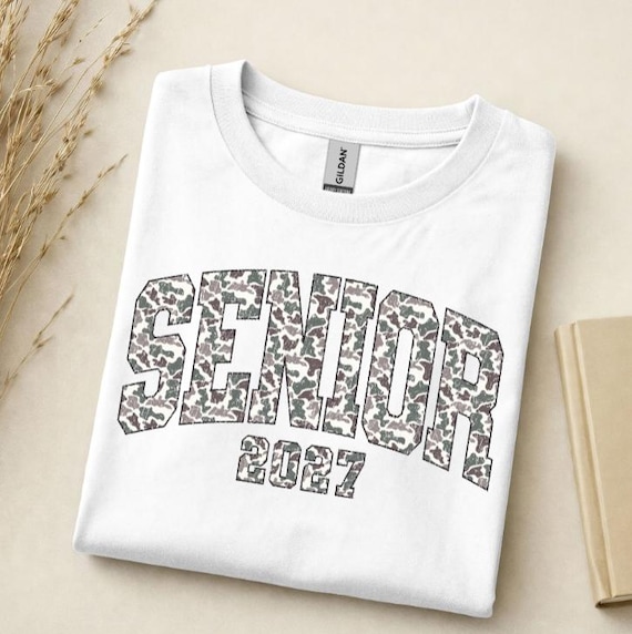 Senior 2027 Camo Shirt, Class of 2027 Tee, Trendy Senior Graphic Shirt, Camouflage Senior Tee, Graduation Shirt for Seniors