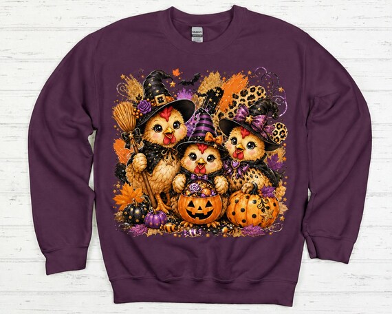 Halloween Chicken Sweatshirt, Witch Chicken Crewneck, Cute Halloween Chicken Shirt, Pumpkin Farm Sweatshirt, Fall Chicken Lover Gift
