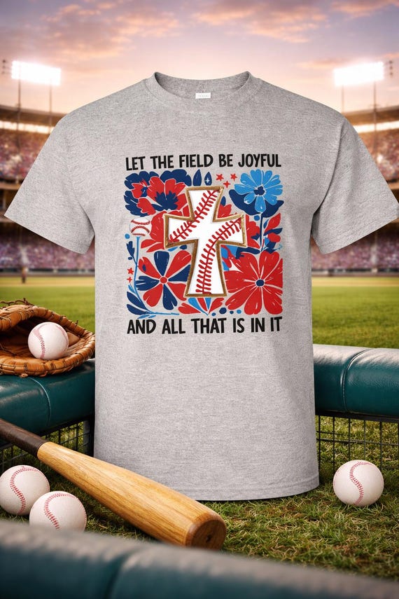 Baseball Cross Shirt, Faith Baseball Tee, Patriotic Floral Christian Apparel