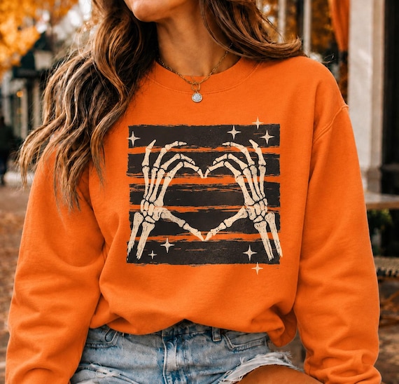 Skeleton Hands Heart Sweatshirt, Gothic Halloween Crewneck, Spooky Season Sweater, Vintage Skeleton Shirt, Alternative Fall Clothing Gift