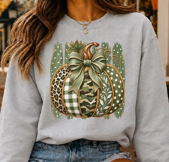 Camo Pumpkin Bow Sweatshirt, Leopard Fall Pumpkin Shirt, Trendy Fall Shirt, Country Fall Graphic Tee