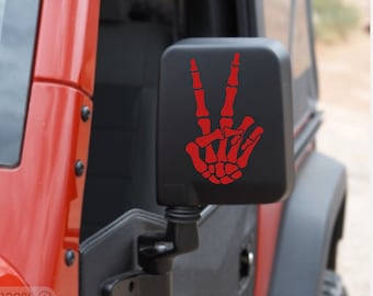 Skeleton Peace Sign Mirror Decal | Car Accessory