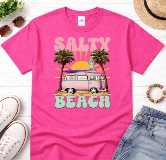 Retro Surf Van Beach Shirt, Summer Vacation Palm Tree Sunset Tee