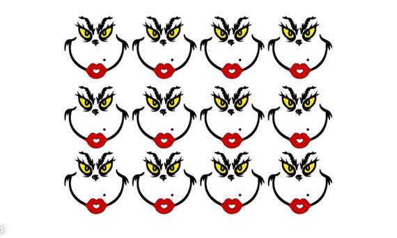 Grinch Inspired Face Vinyl Decals - DIY Christmas Ornaments (Set of 12)