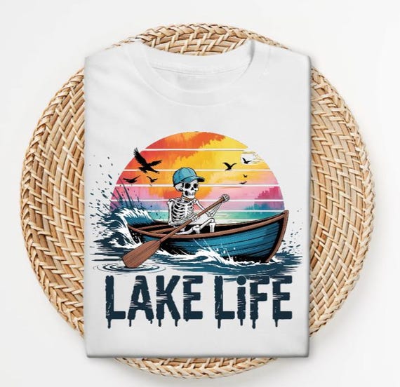 Skeleton Boating Sunset Shirt | Funny Lake Life Summer Vacation Tee