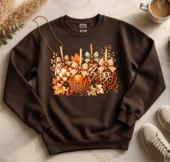 Caramel Apple Sweatshirt, Fall Apple Crewneck, Cute Autumn Sweatshirt, Pumpkin Patch Sweater, Coquette Fall Shirt, Thanksgiving Sweatshirt