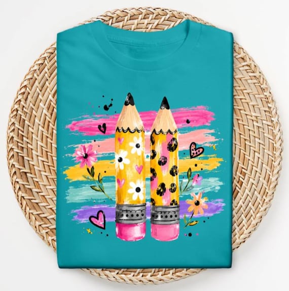 Teacher Pencil Shirt, Back To School Rainbow Graphic Tee
