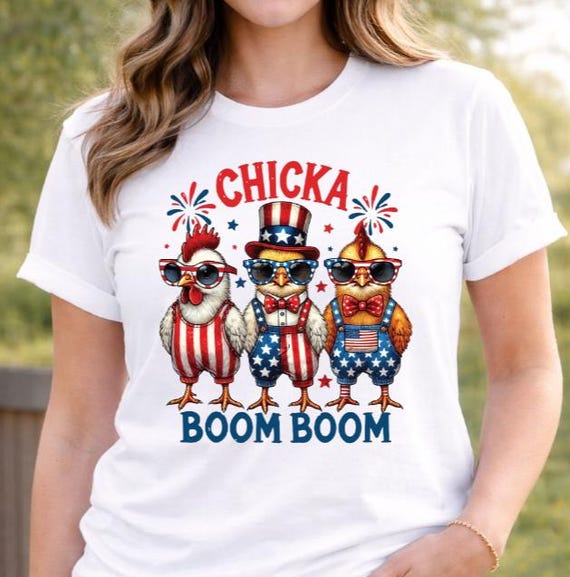 Chicka Boom Boom Patriotic Chicken Shirt, Funny 4th of July Farm Animal Tee