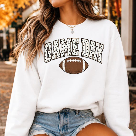 Game Day Sweatshirt for Women, Leopard Football Crewneck, Cute Gameday Shirt, Football Season Outfit, Tailgate Gift for Her
