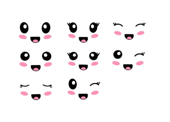 Kawaii Face Vinyl Decals, Cute Waterproof Stickers (Set of 8)