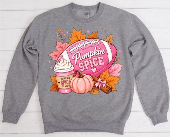 Pumpkin Spice Football Sweatshirt, Preppy Pink Game Day Crewneck, Cute Fall Shirt for Women, Football Season Gift