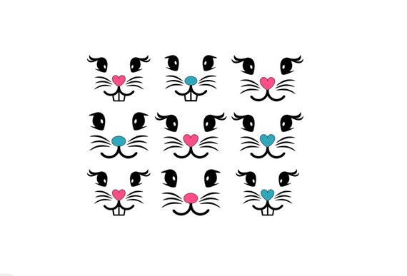Easter Bunny Face Stickers: Waterproof Vinyl Decals, Set of 9