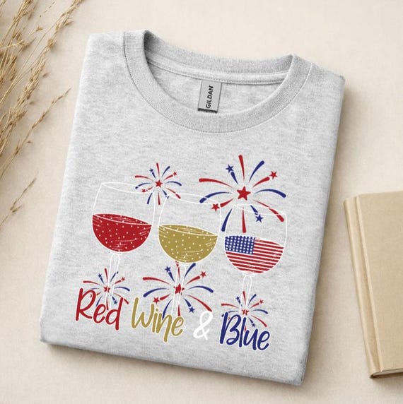 Red Wine & Blue Shirt, Patriotic Wine Lover Tee, 4th of July Wine Shirt