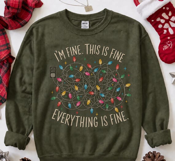 Funny Christmas Sweatshirt for Women, Everything Is Fine Shirt, Tangled Christmas Lights Crewneck, Holiday Chaos Sweater