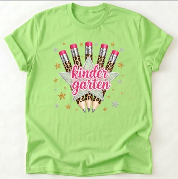 Kindergarten Shirt for Girls, First Day of School Tee, Leopard Pencil Shirt, Back to School Outfit, Kinder Garden Kids T-Shirt
