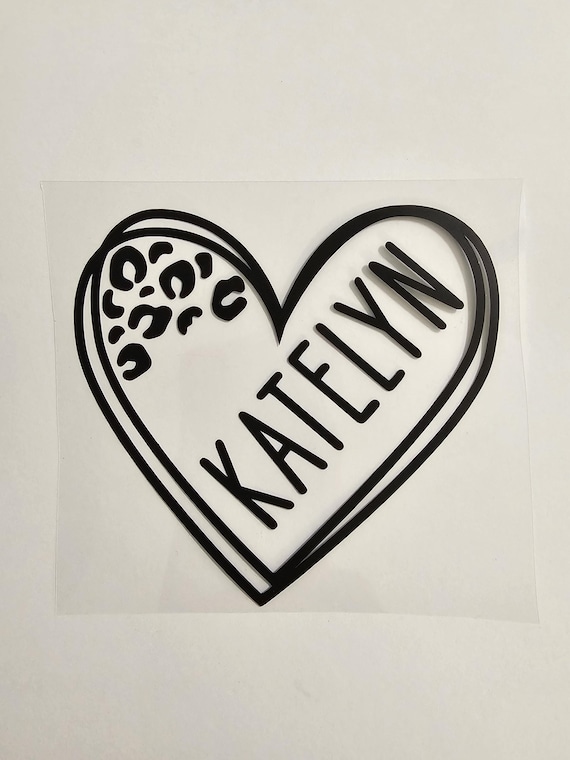 Leopard Print Heart Decal, Custom Name Vinyl Sticker, Waterproof Laptop Bumper (Car Window)