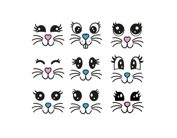 Easter Bunny Face Stickers: Waterproof Vinyl Decals, Set of 9