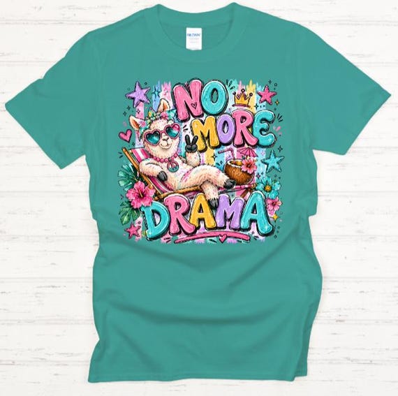 No More Drama Llama Shirt, Summer Vacation, Peace Sign Llama, Trendy Women's T-Shirt