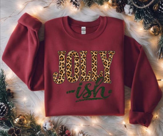 Jolly-ish Christmas Sweatshirt, Leopard Print Christmas Crewneck, Funny Holiday Sweater