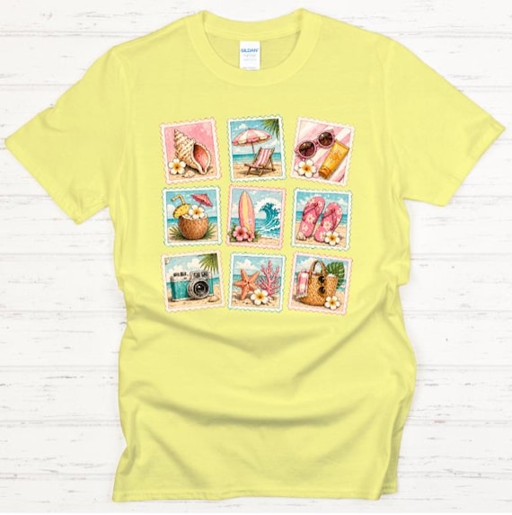 Beach Photo Stamp Shirt, Summer Vacation Tee, Summer Collage Shirt, Tropical Vacation Top