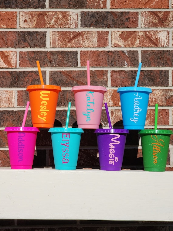 Personalized Glitter Tumbler with Lid & Straw: Kids Party Favor Cup
