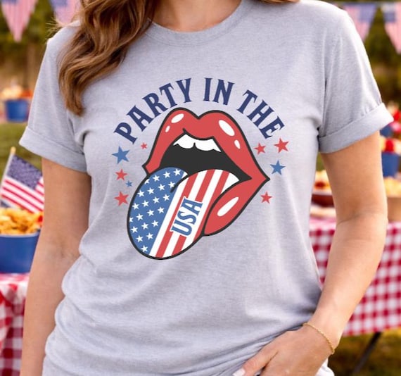 Patriotic Lips USA Graphic Tee, 4th of July Women's Party Shirt