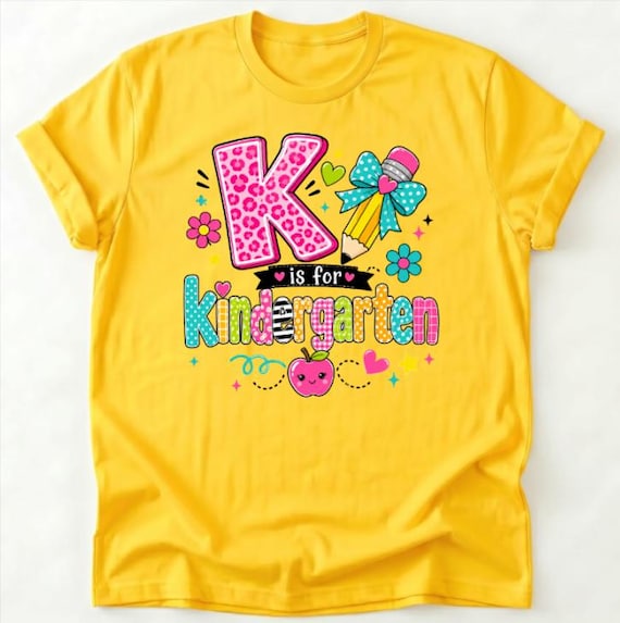 Kindergarten Shirt for Girls, K Is for Kindergarten Tee, First Day of School Shirt, Colorful Back to School Outfit, Kids Pencil Tee