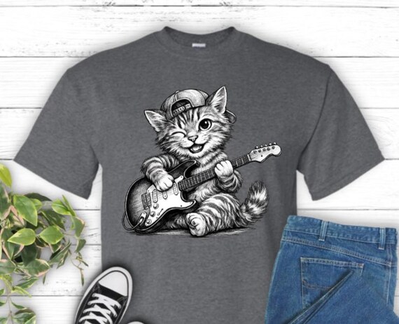 Rockstar Cat Playing Guitar Shirt, Funny Music Lover Tee