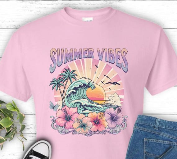 Summer Vibes Shirt, Tropical Sunset Wave T-Shirt, Ocean Surf Graphic Tee,