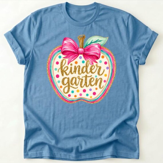 Kindergarten Shirt, Girls First Day of School Tee, Colorful Apple Bow Shirt, Back to School Outfit, Kindergarten T Shirt
