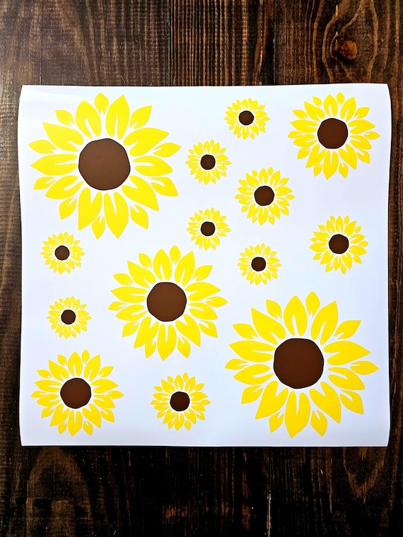 Sunflower Vinyl Decal Set: Boho Stickers, Window Decals (Set of 14)