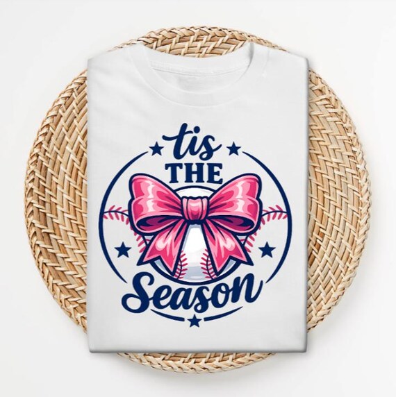 Tis The Season Baseball Shirt, Coquette Baseball Tee, Pink Baseball Shirt, Cute Baseball Mom Shirt, Girly Sports Graphic Tee