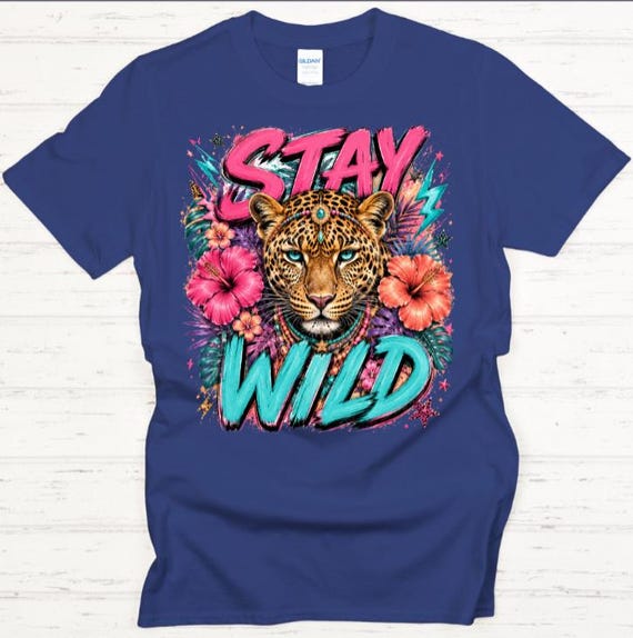 Stay Wild Leopard Graphic Tee, Tropical Boho Safari Shirt, Women's Summer Apparel