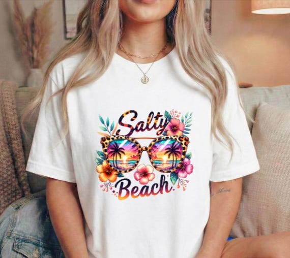 Salty Beach Shirt, Tropical Sunglasses Graphic Tee, Summer Coastal Vibes
