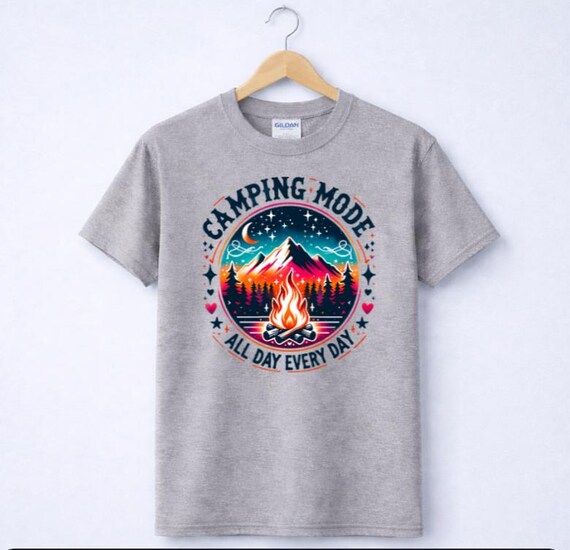 Camping Mode Shirt, Mountain Campfire Crewneck, Outdoors Lover Pullover