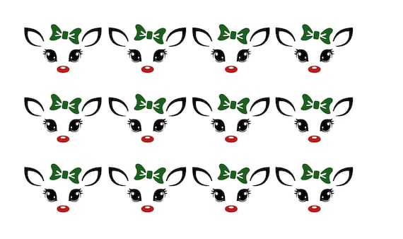 Girl Reindeer Face Vinyl Decal, Set Of 12 for Christmas Ornaments, Ornament Decals,