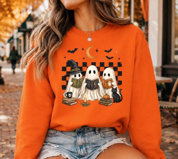 Bookish Ghost Sweatshirt, Cute Halloween Shirt, Spooky Reader Crewneck, Cozy Fall Ghost Book Lover Sweatshirt
