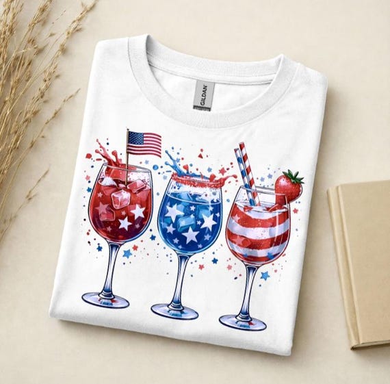 Patriotic Wine Shirt, 4th of July Wine Lover Tee, Red White and Blue Cocktail Shirt, America Drink Shirt, Funny Summer Party Tee