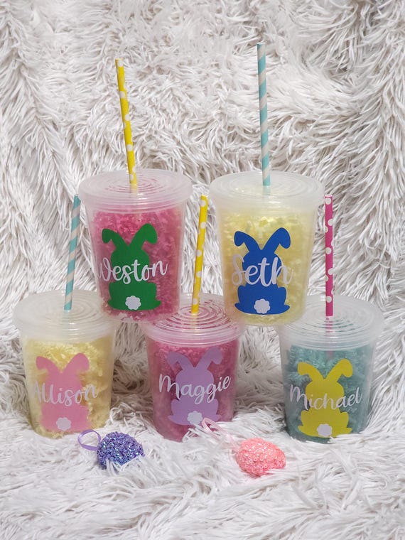 Personalized Easter Cups with Lid & Straw: Kids Party Favors