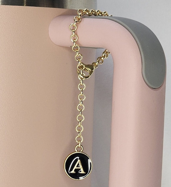Black & Gold Initial Tumbler Charm: Personalized Cup Accessory