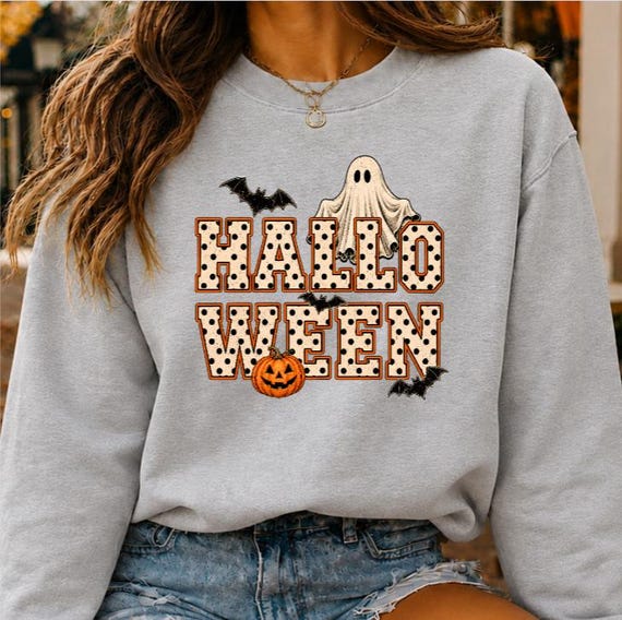 Retro Halloween Sweatshirt, Cute Ghost Pumpkin Shirt, Spooky Season Sweatshirt, Vintage Halloween Graphic Tee, Women’s Fall Shirt