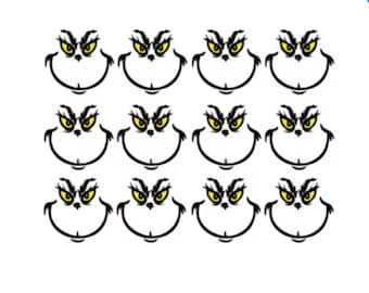 Yellow Eyes Christmas Character Vinyl Decals, Set of 12 For Christmas Ornaments, Ornament Decals, Christmas Crafts, DIY Ornament Decal