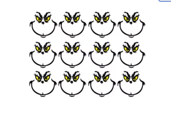 Grinch Inspired Face Decals: 3" x 3" Size, Yellow Eyes, DIY Christmas Ornaments (Set of 12)
