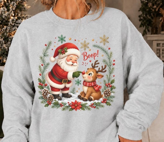 Boop Reindeer Christmas Sweatshirt, Cute Santa Crewneck, Funny Holiday Sweater, Christmas Gift for Women