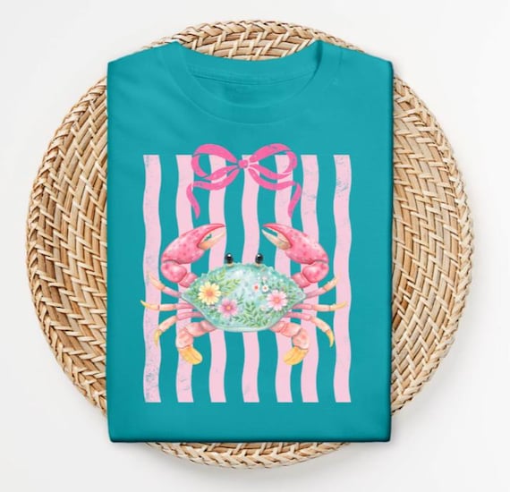Floral Crab Graphic Tee | Pink Coastal Beach Vacation Shirt
